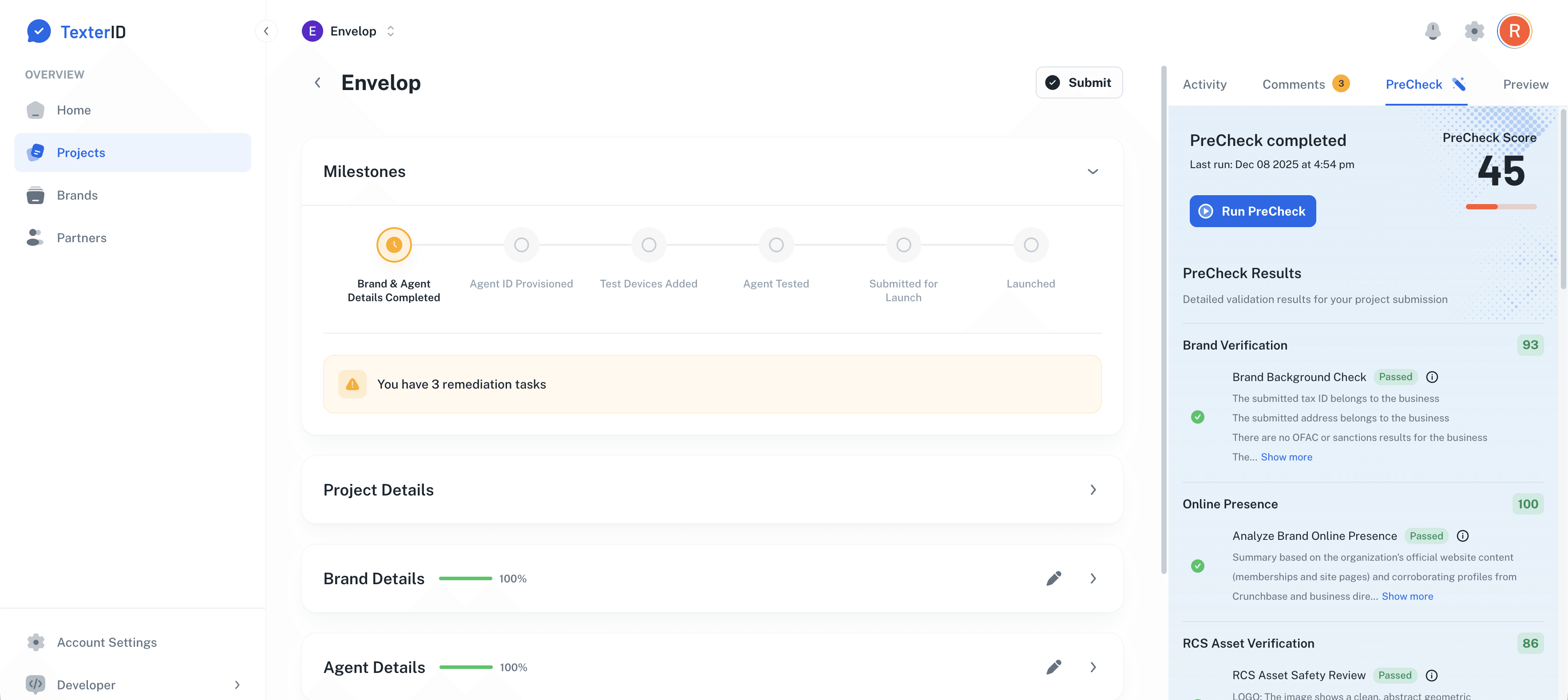 RCS Launch Manager dashboard interface